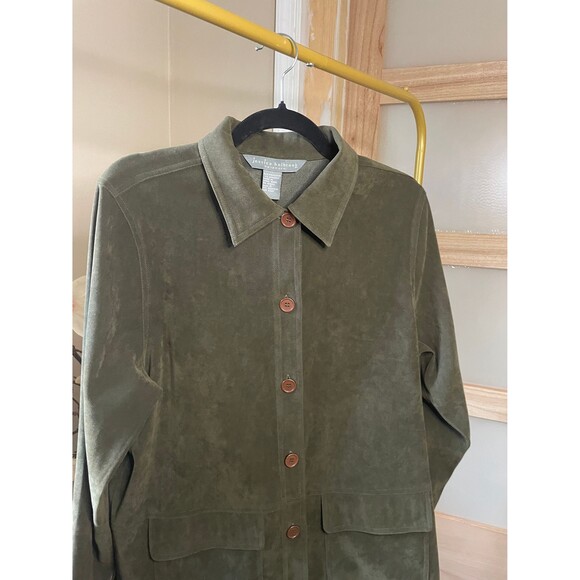 Jessica Holbrook Woman Jacket, Green Suede Feel Long Sleeve Button up Small - Picture 9 of 10